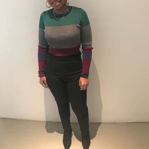 DVF long sleeve ripped striped Crop Top